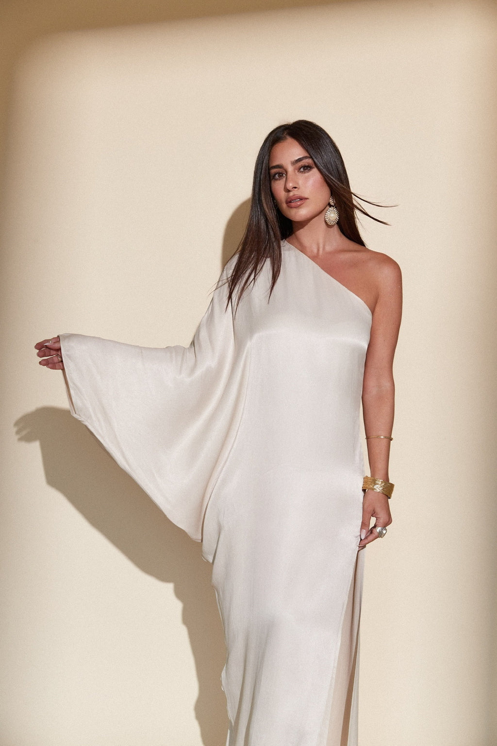 LUNA ONE SHOULDER KAFTAN- PEARL Kadimah LUNA ONE SHOULDER KAFTAN- PEARL Kadimah