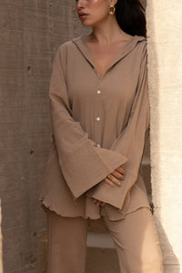 ELLIE OVERSIZED BUTTON-DOWN- MOCHA
