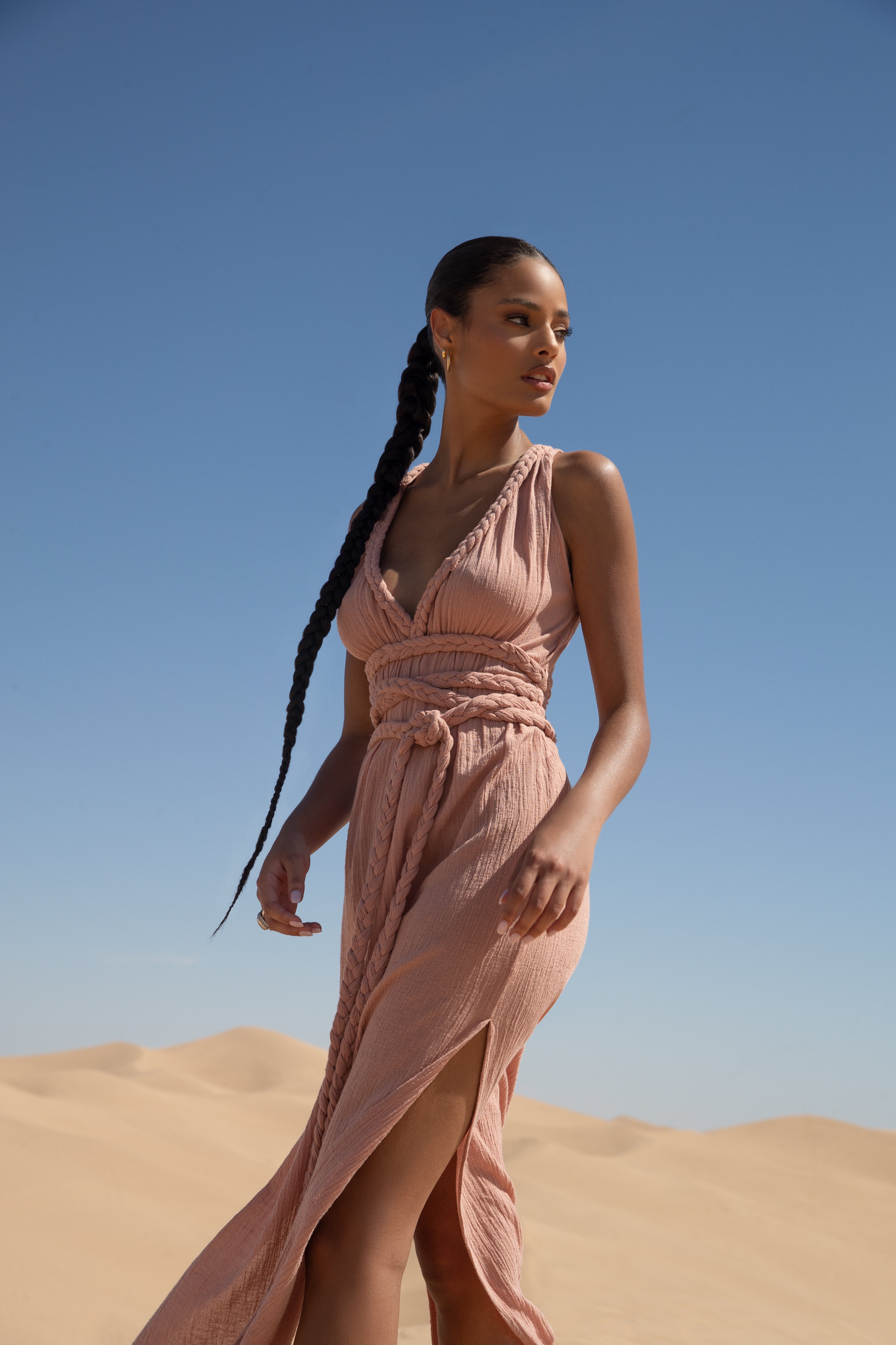 NAHLA BRAIDED DRESS - ROSE CLAY – Kadimah